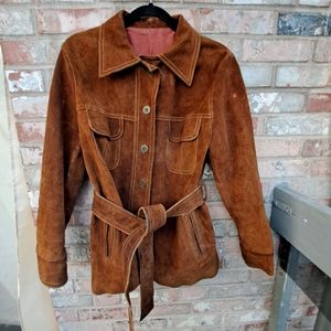 Rare Sears Jr. Bazaar 1960's/70's Rusty Brown Cowhide Suede Jacket Unisex Sm/Med